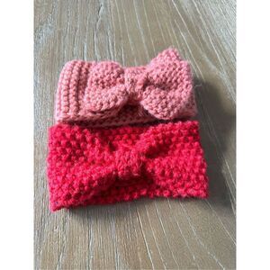 2 knit baby winter headbands pink- ear muffs